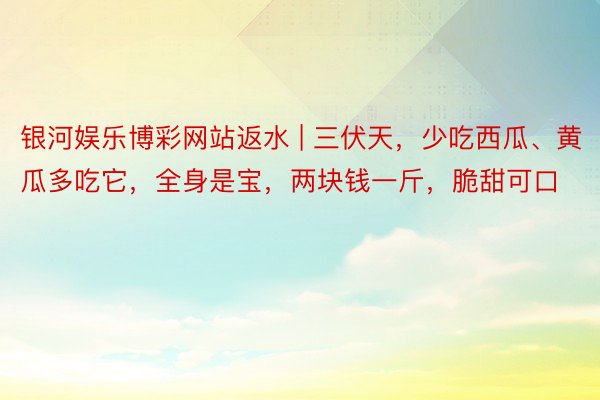 银河娱乐博彩网站返水 | 三伏天，少吃西瓜、黄瓜多吃它，全身是宝，两块钱一斤，脆甜可口