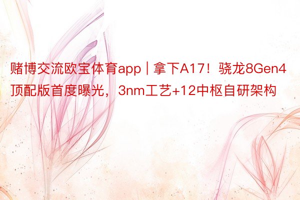 赌博交流欧宝体育app | 拿下A17！骁龙8Gen4顶配版首度曝光，3nm工艺+12中枢自研架构